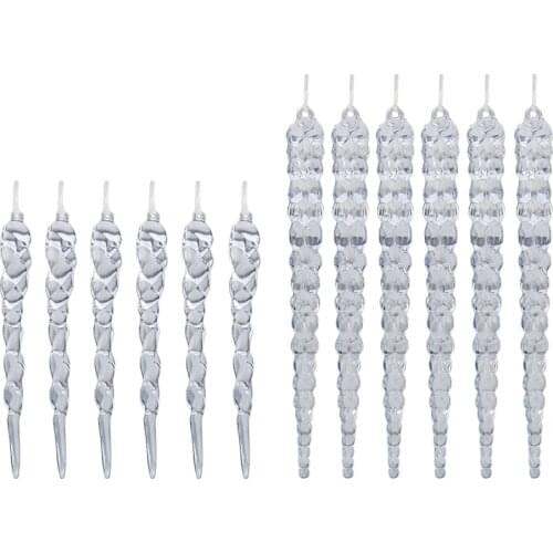 12 Pieces Clear Acrylic Icicle Ornaments Christmas Tree Hanging Crystals Decoration, 12 & 15cm