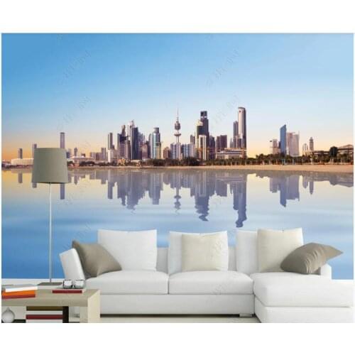 3d photo wallpaper custom mural Modern seaside city reflection home decor 3d wall murals wallpaper in the living room