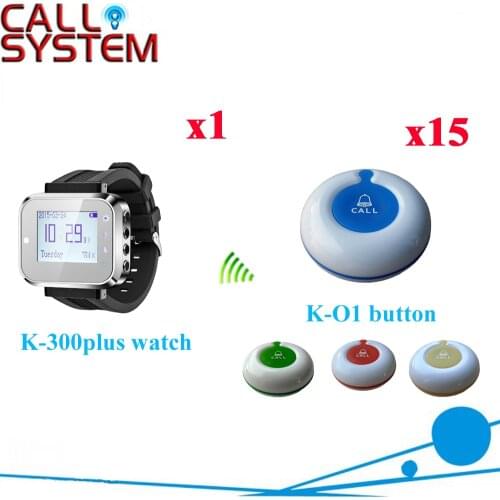 Wireless Service Calling System Service Bell Table Buzzer 433.92MHZ Good After Service Sales Ycall(1 watch+15 call button)