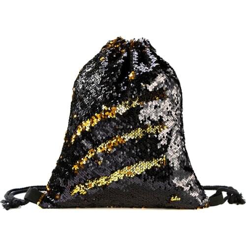 Sequins Drawstring bag polyester gym bag Outdoor Sports backpack light gym bags inner zip pocket string storge organizer