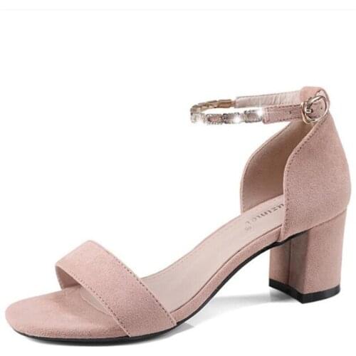 Women sandals Flock Sequined Cloth Buckle Strap 6CM Thin Heels Square heel Round Toe Bling Shallow sandal women shoes size 35-42