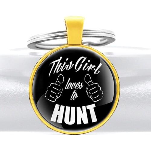 Gold Color Loved To Hunt Design Charm Glass Dome key Chains Men Women Key Ring Jewelry Gifts