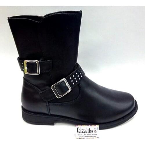 D baby high Collection shiny strap mid-calf leather boots in black
