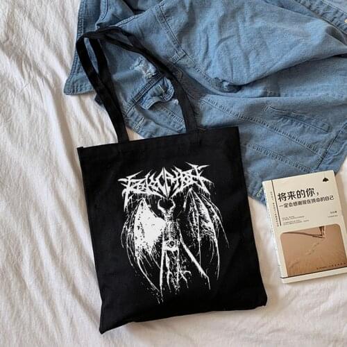 Gothic devil canvas bags Ulzzang casual punk large capacity new Harajuku shopper bag women bag hip-hop dark women shoulder bags