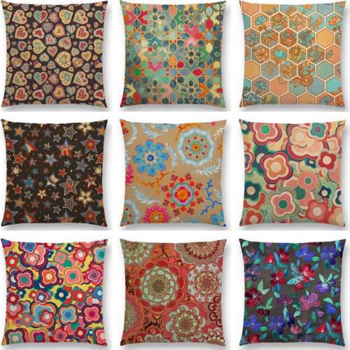 Hot Sale Colorful Geometric Patterns Moroccan Lattice Mosaic Hexagon Stars Hearts Flowers Pretty Cushion Decor Sofa Throw Pillow