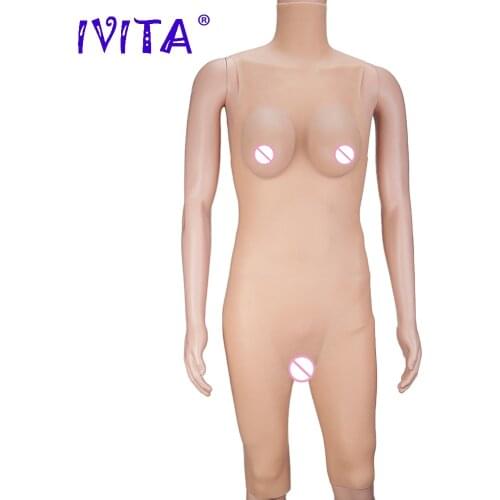 IVITA Artifical Silicone Breast Fake Boobs Fake Vagina Bodysuit for Crossdresser Transgender Drag Queen Shemale Buttock Panties