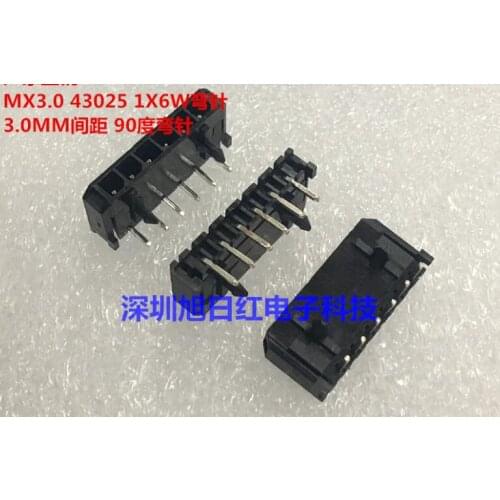10pcs MX3.0mm 43025 1X6W curved needle 1*6 curved needle 3.0MM pitch connector 6P 90 degrees