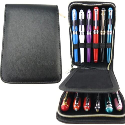 Stationery Gadget Fountain Pen & Rollerball Pen Bag Pencil Case Available For 12 Pens Black Leather Pen Holder & Pouch