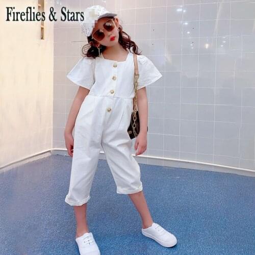 Summer girls suspender capris baby overall kids rompers children strap jumpsuit streetwear solid high waist button 3 to 12 yrs
