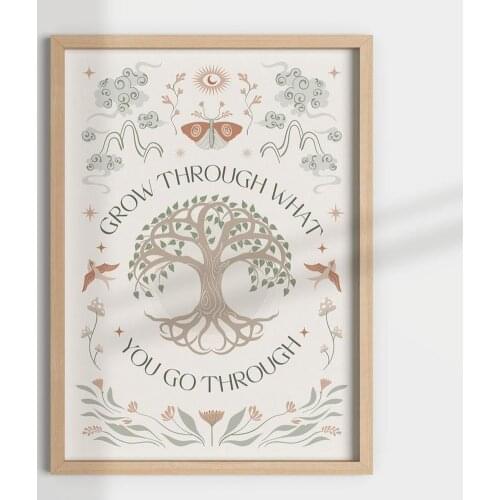 Lifetree Wall Canvas Painting White Wall Print Nature Print Wall Art Mental Health Gift Positivity Art Tree Butterfly Wall Art