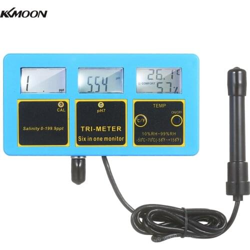 KKMOON Multi-functional Rechargeable Water Quality Monitor Tester 3-in-1 PH/Salinity/TEMP Meter Monitor Temperature Meter