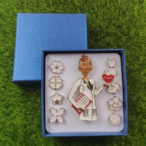 Classic Hot Male Female Doctor Nurse Angel In White Pearl Enamel Brooch Pins Breastpin Korean Jewelry Set Prize Gift DF049-64