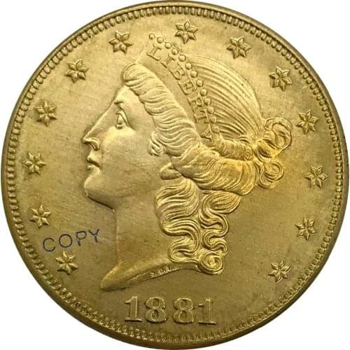 1881 United States 20 Twenty Dollars Liberty Head Double Eagle with motto Gold coin Brass Collectibles Copy Coin