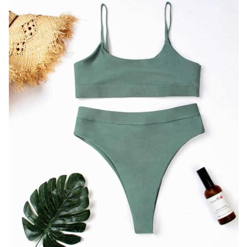 Army Green White Bra Set with High Waist Panty