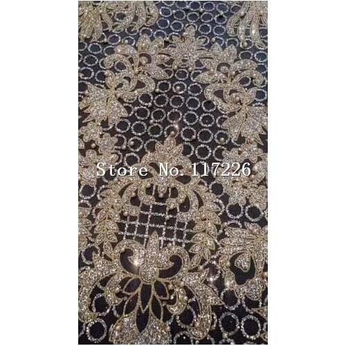 Pretty glued glitter tulle mesh fabric with beads glued glitter sequins lace fabric for party dress