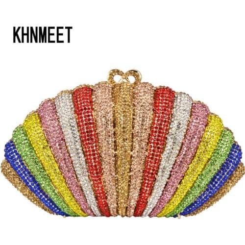 Fashion Luxury Multicolor Crystal Evening Bag rainbow Color Diamond Clutch Bag Purse soiree pochette Wedding banquet Bag SC556