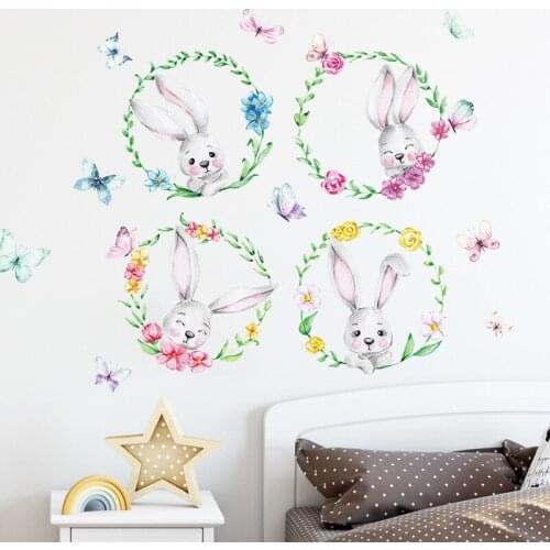 Cartoon Bunny Garland Wallpaper Childrens Bedroom Entrance Wall Decoration Wall Sticker Self-Adhesive