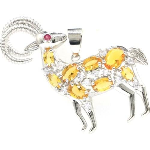 45x40mm New Design Goat Shape Created London Blue Topaz Golden Citrine Bright Zircon Womans Jewelry Silver Pendant