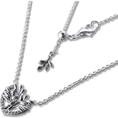 New Valentines Day Heart Family Tree Collier Necklace 925 Sterling Silver Jewelry chain Pendant Necklaces For Women Men