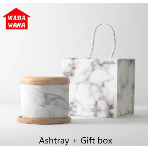 Frosted Ceramic Marble Ashtray Nordic Style Stainless Steel Ashtray With Cover Family Living Room Office Ash Tray Prevent Wind