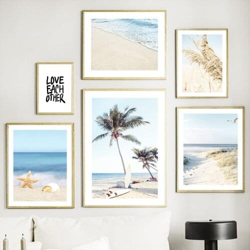 Beach Starfish Shell Surfboard Reed Sand Wall Art Canvas Painting Nordic Posters And Prints Wall Pictures For Living Room Decor