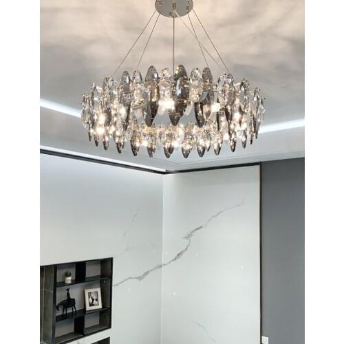 Luxury Crystal Hanging Light Fixture Round Crystal Chandelier Fixture Drop Lamp Living Room Dining Room Light Restaurant Cafe