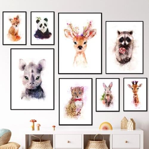 Giraffe Fox Rabbit Panda Lion Deer Nordic Posters And Prints Watercolor Art Canvas Painting Wall Pictures For Living Room Decor