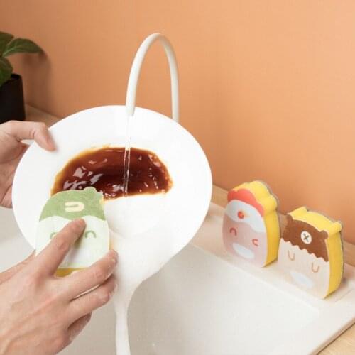 Cute Double-Sided Scouring Pad Cleaning Sponge Household Kitchen Supplies Washing Pot Dish Brush Pot Artifact Magic Mop