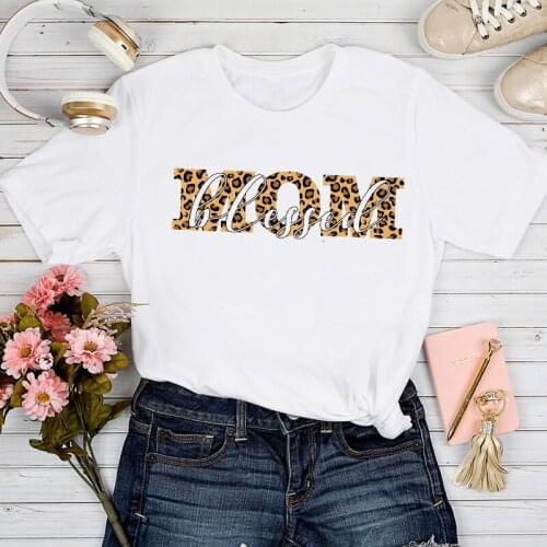 T-shirts Women 2021 Leopard Short Sleeve Trend Tshirt Sweet Mom Mother Mama Top Lady Print Clothes Graphic Female Tee T-Shirt