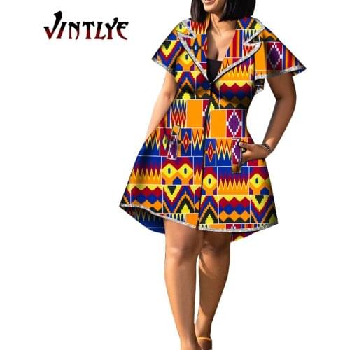 Women Shirt Dresses Fashion African Clothes Ankara Floral Print Dashiki Dresses Turn Down Collar Lady Loose Short Dress Wy646