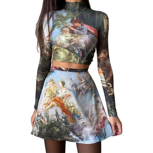 Women’s Sexy Crop Top Trendy Print Long Sleeve Mock Neck Slim Fit T-Shirt Blouse