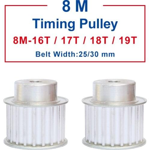 Timing Pulley 8M-16T/17T/18T/19T teeth pitch 8 mm process hole 8 mm Aluminum pulley slot width 27/32mm for 25/30 mm timing belt