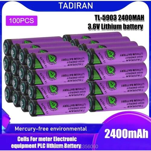 100PCS TADIRAN TL-5903 ER14500 3.6V 2400mAh AA PLC Lithium Battery 14500 TL5903T for meter Security alert primary dry battery