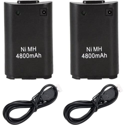 2 X USB Charger Cable + Rechargeable Battery for XBOX360 Wireless Controller for Microsoft Xbox 360 Wireless Controller