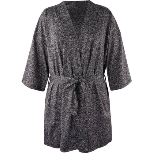 2019 Womens Soft V-neck Nightwear Dressing Robe Half Sleeve Sashes Bath Robe Female Knitted Print Spring Sleepwear Pajamas