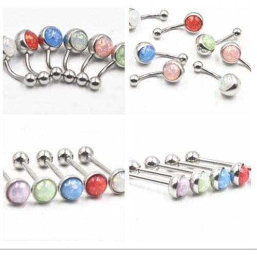50pcs Opal Gems Navel Belly Button Rings /Woman Belly Piercing Barbell Surgical Steel Navel Piercing Tongue/Nipple Shild Rings