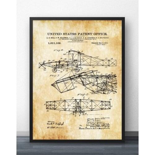 Alexander Bell Flying Machine Patent Blueprint Wall Art Paint Wall Decor Canvas Prints Canvas Art Poster Oil Paintings No Frame