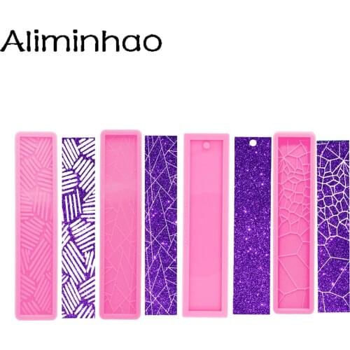 DY1312 Shiny Rectangle Bookmarks UV Resin Silicone Mold, Different Textures Resin Craft Moulds for DIY Charms Making Jewelry