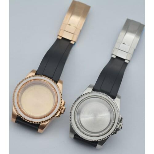 40mm silver/rose gold watch case fit NH35 NH36 ETA2836 2824 Miyota8215 8205 Mingzhu DG2813 sapphire glass rubber strap