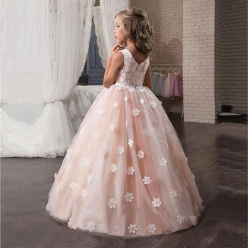 Teenager Girls Long Prom Gowns For Wedding Party Formal Party Girls Dresses Embroidery Flower Dress Long Floor-length Girl Dress