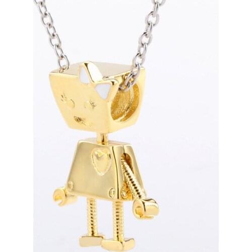 Authentic 925 Sterling Silver Bella Gold Robot beads Fit Original Charms Bracelet Necklace Pendant DIY Jewelry Making