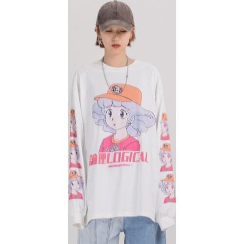 Japanese Harajuku Streetwear Couple T Shirt Anime Funny Long Sleeve Tee Shirts 2021 Spring Fashion Graphic Tees Men Clothing