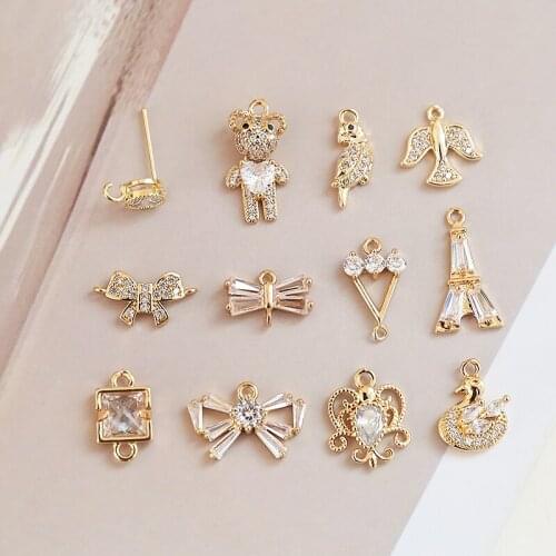 Micro-inlaid zircon love bear bird swallow tower pendant diy handmade jewelry earrings necklace accessories materials