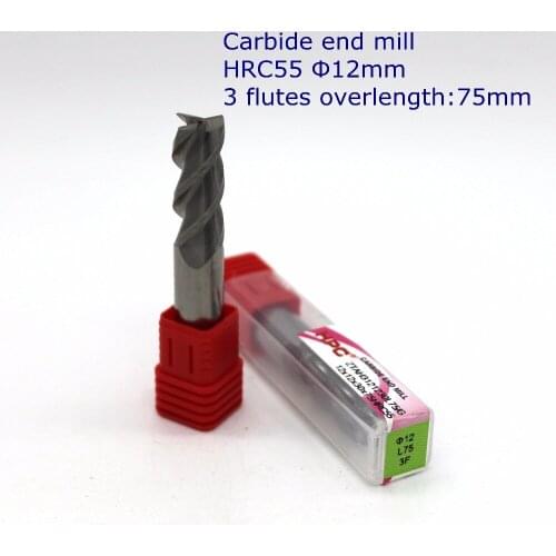 Router bit blade diameter 12mm overlength 75 of 3 flutes HRC55 carbide end mill tungsten knife CNC machine tools mill cutter