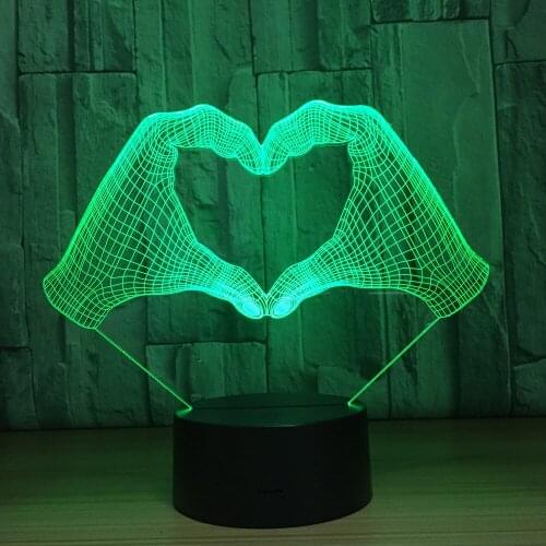 Love Heart Hand Gesture 3D LED Night Light with 7 Colors Light for Home Decor Lamp Bluetooth speaker Lighting Kids Xmas Gift