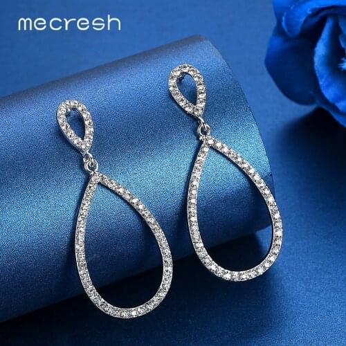 Mecresh Simple Bridal Dangle Earrings for Women Silver Color Rhinestone Bride Wedding Circle Drop Earrings Fashion Jewelry EH517
