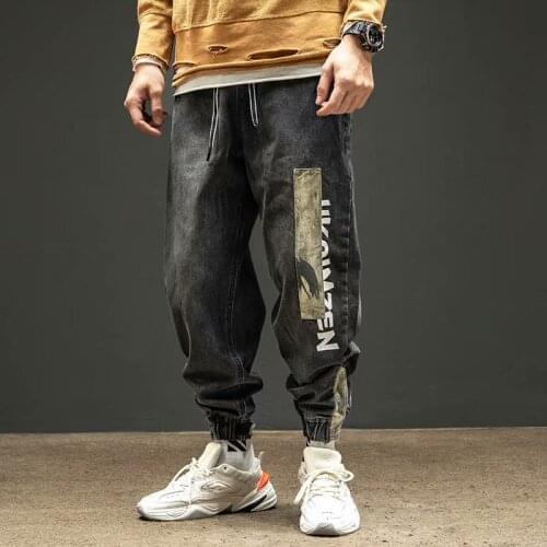 Jeans Pants Men Throwback Retro Patchwork Man Camo Pants Loose Trousers Multi-pocket Jogger Mens Cargo Pants Elastic Waist 5XL
