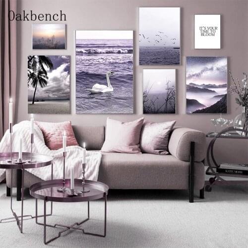 Nature Landscape Art Poster Mountain Foggy Canvas Painting Lake Swan Birds Prints Nordic Wall Pictures Living Room Decoration