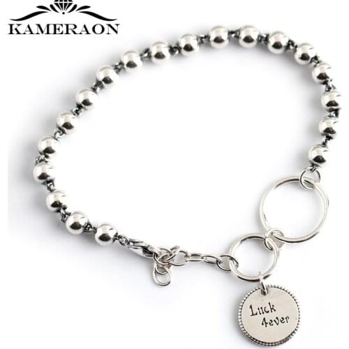 Real 925 Sterling Silver Luck Forever 5mm Beads Strand Bracelet for Women Men Friends Silver Jewelry Fashion Present
