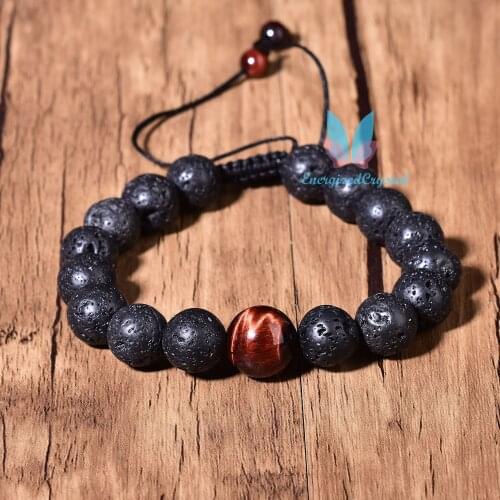 Natural Lava Red Tigers Eye Quartz Reiki Crystal Fashion Chakra Charm Bracelet
